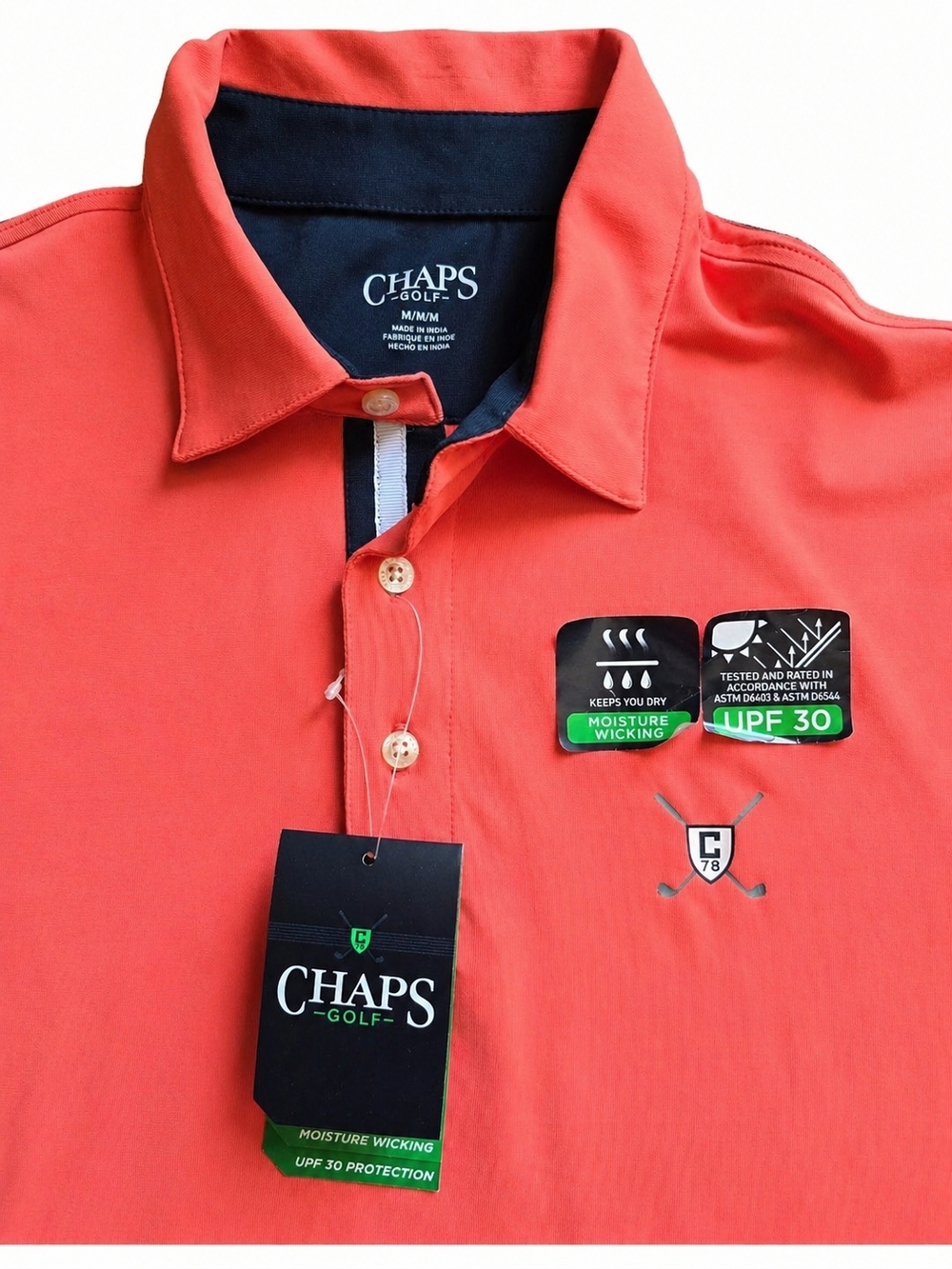 NWT Chaps Men's Golf Polo Coral Moisture Wicking Medium